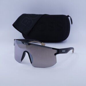Hugo BOSS 1500/S 0087 TI Shield Sunglasses - Black Bage/Silver Mirror